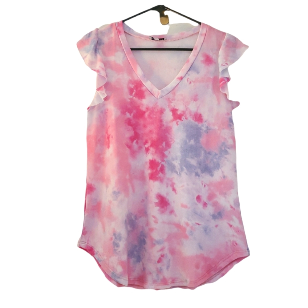 V neck splattered paint tye dye top